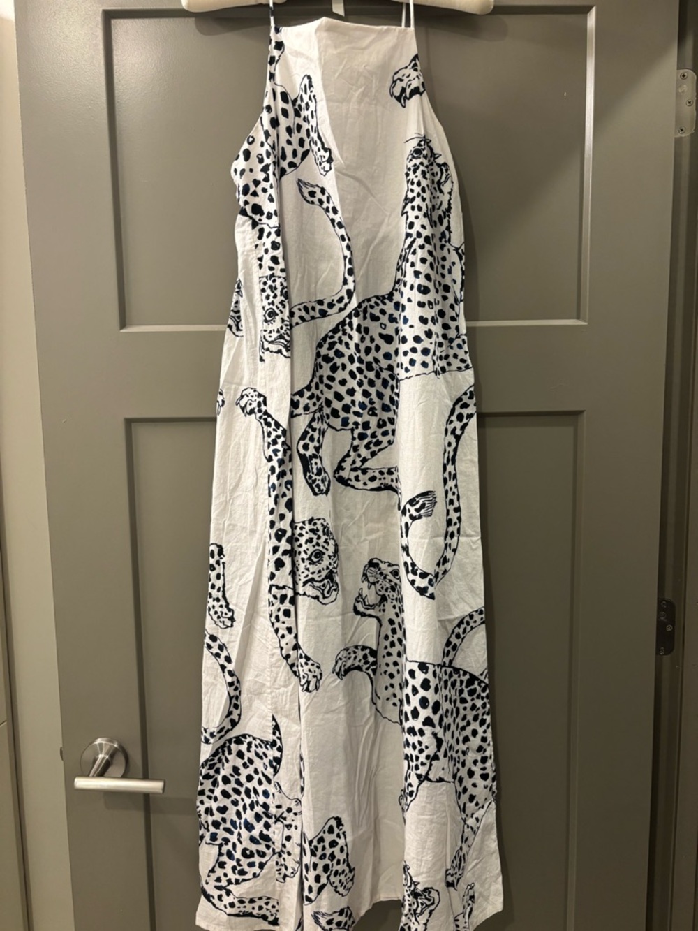 White Midi/Maxi Dress with Black and Blue Leopard Print